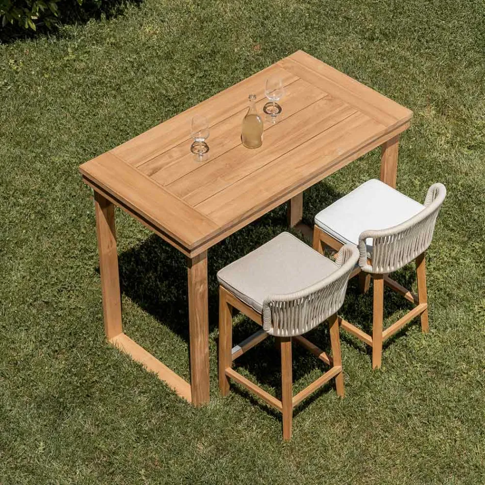 Högt barbord tillverkat av borstad naturlig teak - Sponda Viadurini