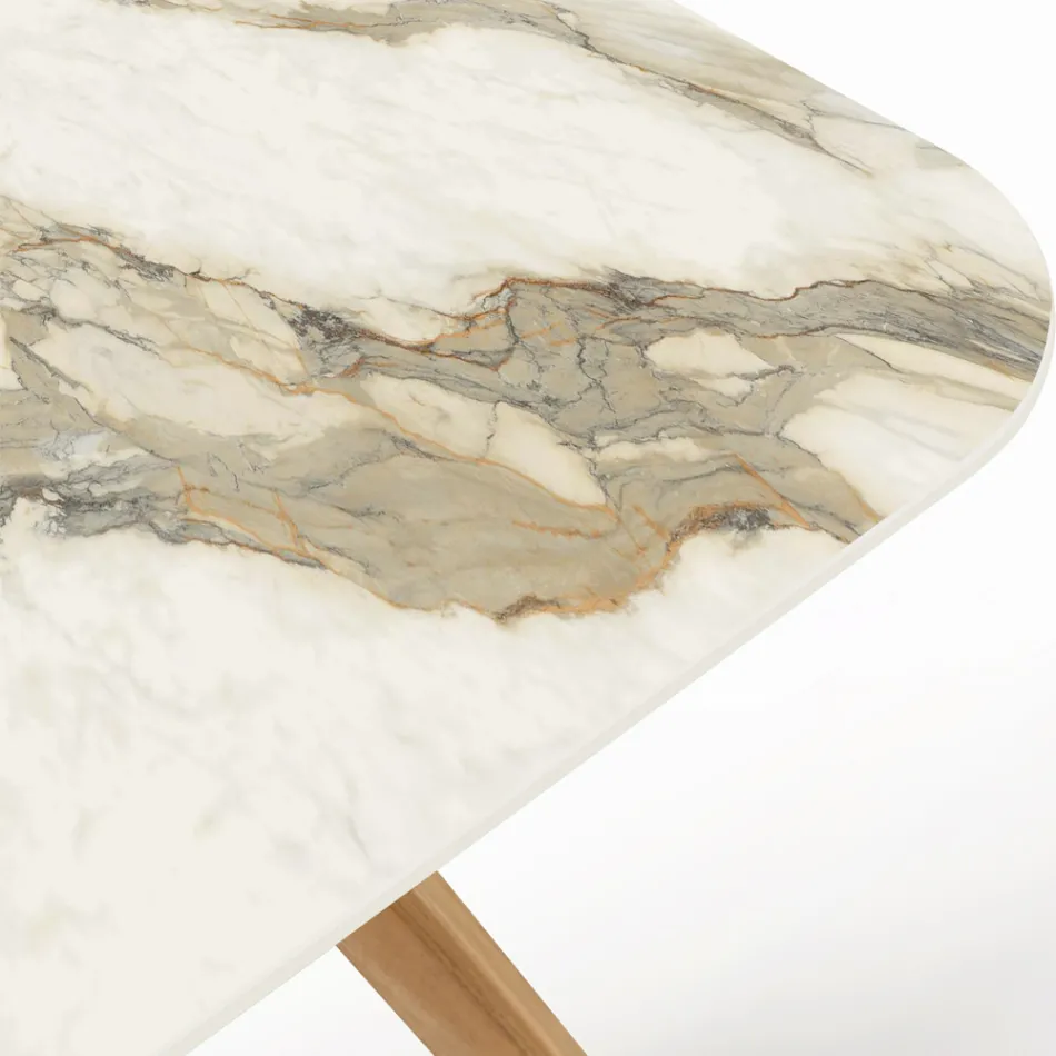 Bord med träunderrede och keramikskiva Calacatta Hermitage - Infinity Viadurini