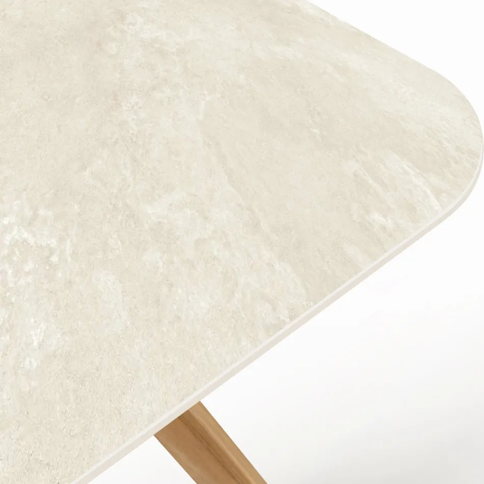 Bord med träunderrede och Chianca keramikskiva från Ostuni - Infinity Viadurini