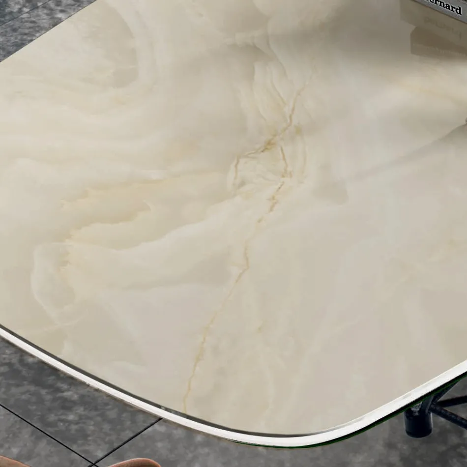 Bord med tunnformad keramikskiva och stålunderrede Tillverkat i Italien - Ezzellino Viadurini