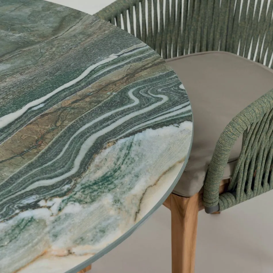 Bord med keramikskiva och teakunderrede Made in Italy - Hjälm Viadurini