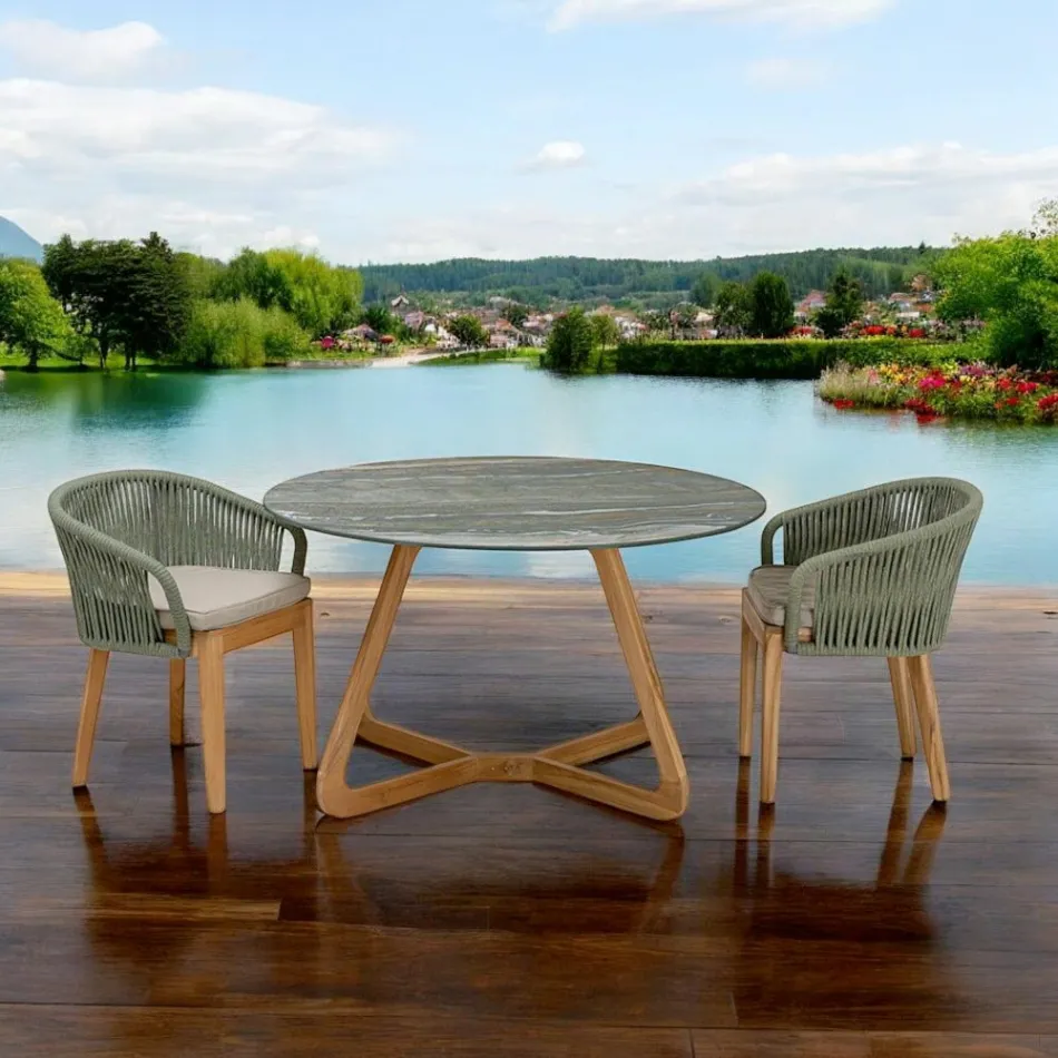 Bord med keramikskiva och teakunderrede Made in Italy - Hjälm Viadurini