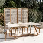 Bord med keramikskiva och bas i massiv teak Tillverkat i Italien - Blus Viadurini