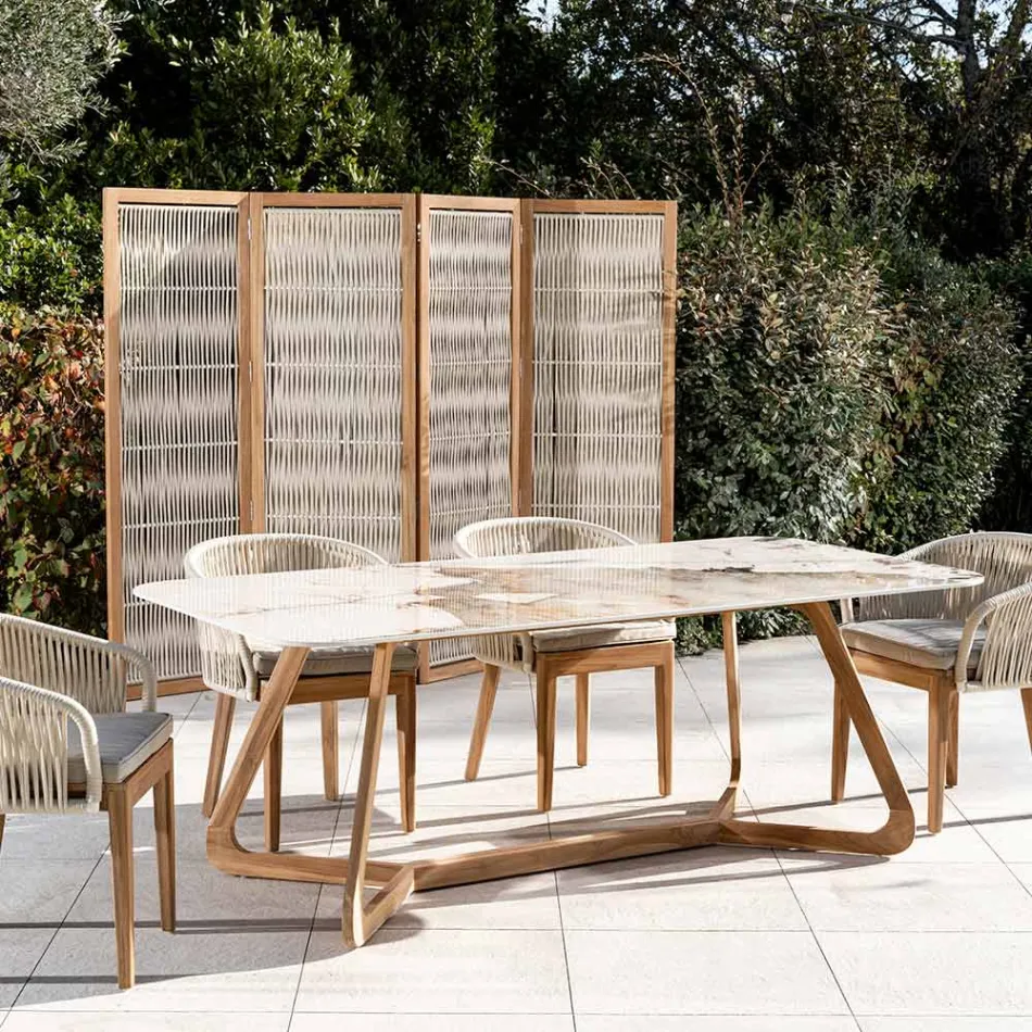 Bord med keramikskiva och bas i massiv teak Tillverkat i Italien - Blus Viadurini