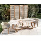 Bord med keramikskiva och bas i massiv teak Tillverkat i Italien - Blus Viadurini