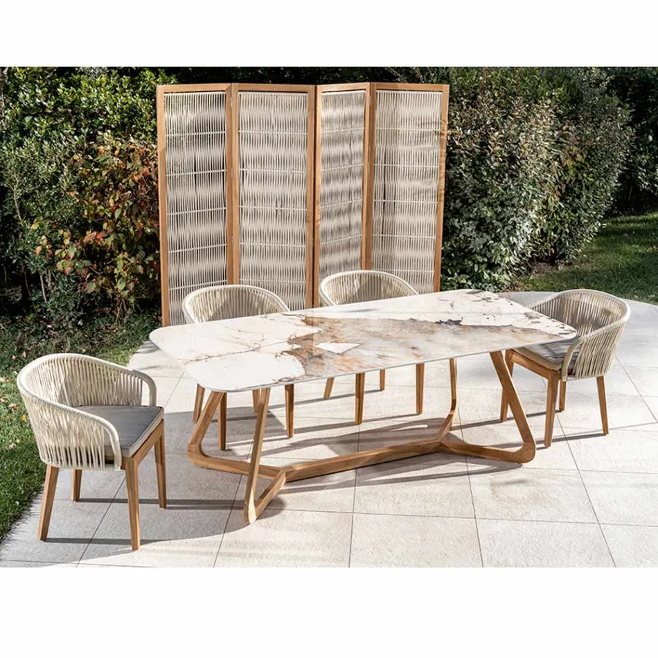 Bord med keramikskiva och bas i massiv teak Tillverkat i Italien - Blus Viadurini