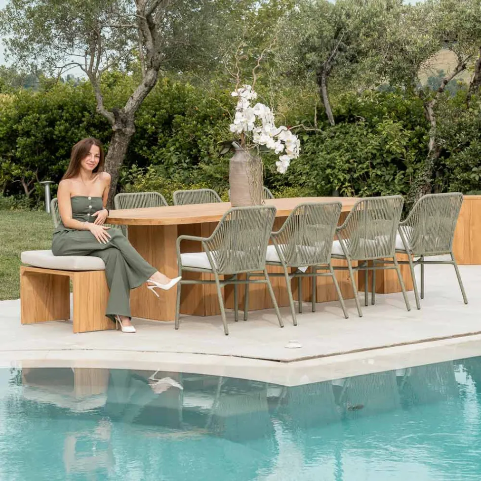 Bord med borstad teakskiva och rundade hörn - Destination Viadurini