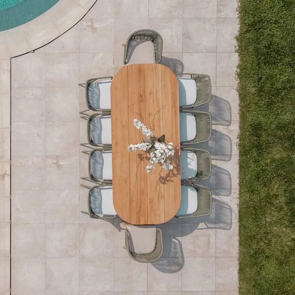 Bord med borstad teakskiva och rundade hörn - Destination Viadurini