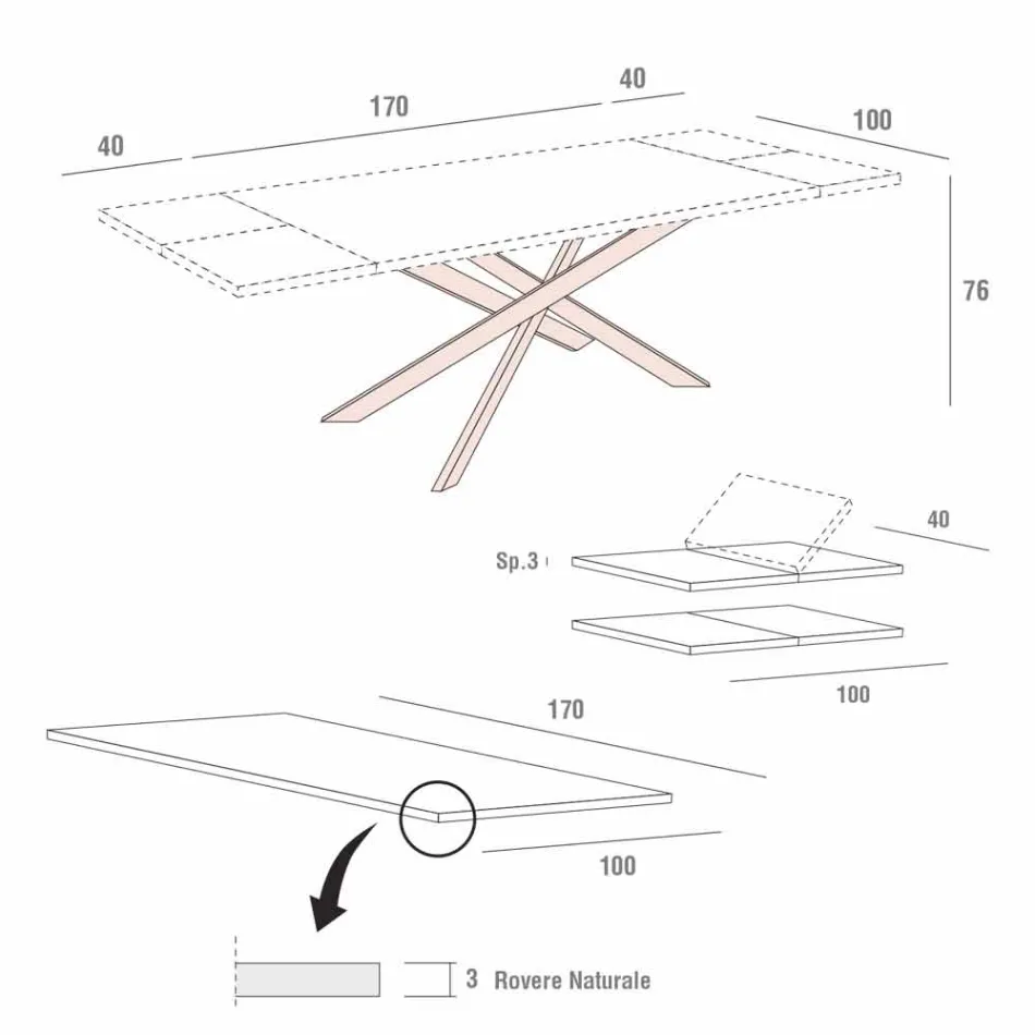 Utdragbart köksbord upp till 280 cm i trä tillverkat i Italien - Carlino Viadurini