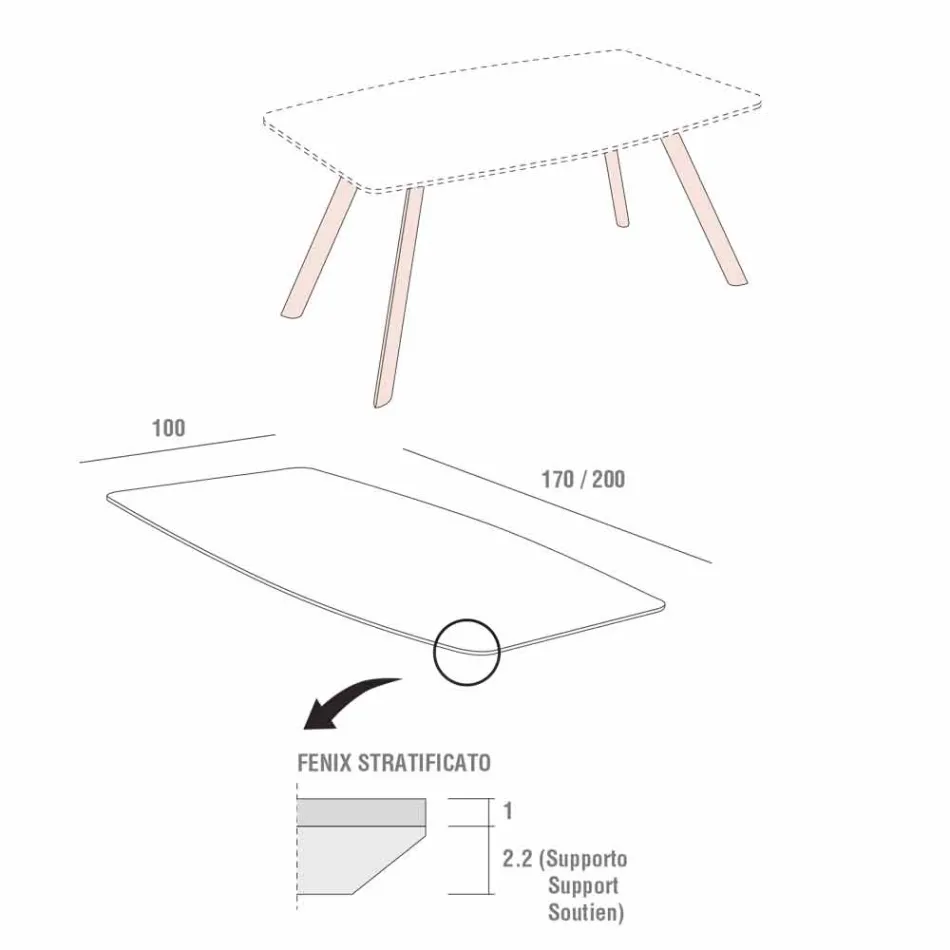 Köksbord i laminerad Fenix och svart aluminium tillverkat i Italien - Lingotto Viadurini