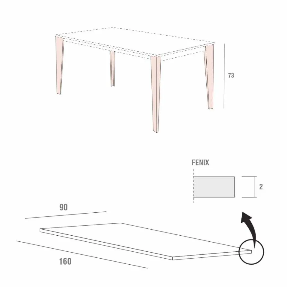 Köksbord i målad metall med skiva i Fenix Made in Italy - Efisto Viadurini