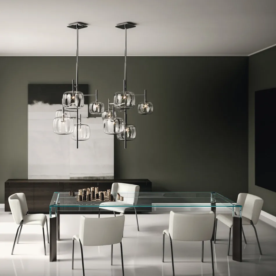 Köksbord i extra klart glas med träben Made in Italy - Super Viadurini