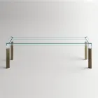 Köksbord i extra klart glas med träben Made in Italy - Super Viadurini