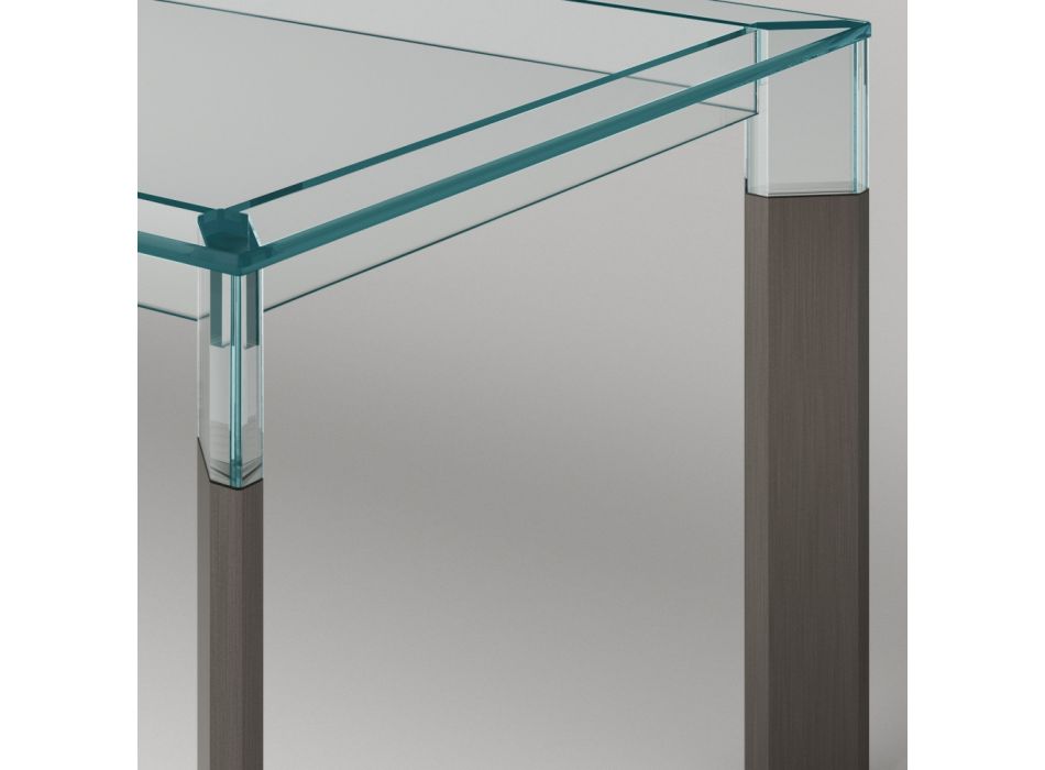 Köksbord i extra klart glas med träben Made in Italy - Super Viadurini