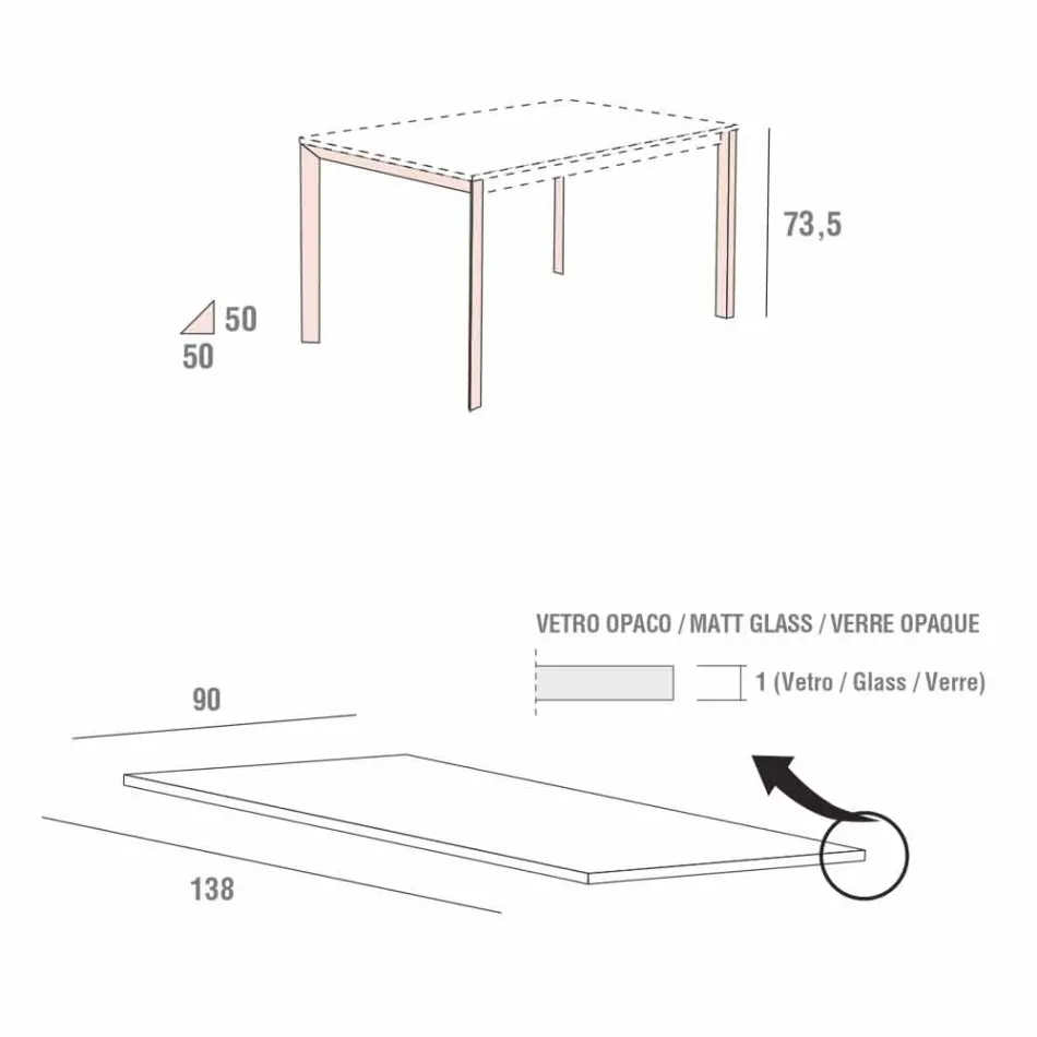 Köksbord i mattglas med metallkonstruktion tillverkad i Italien - brosch Viadurini
