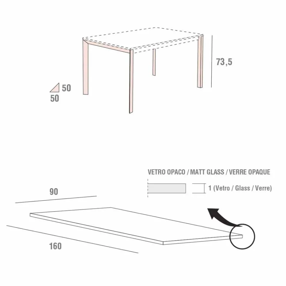Köksbord i mattglas med metallkonstruktion tillverkad i Italien - brosch Viadurini