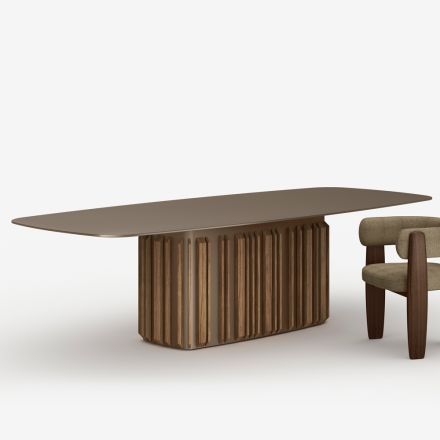 300 cm glasbord med metallbas, tillverkad i Italien - Lunaria Viadurini