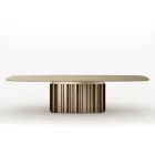300 cm glasbord med metallbas, tillverkad i Italien - Lunaria Viadurini