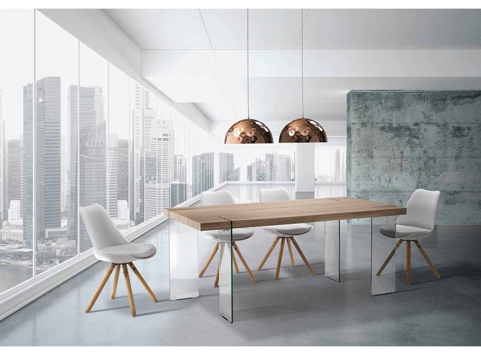 Modernt köksbord med MDF-överdel och glasbas, Joey Viadurini
