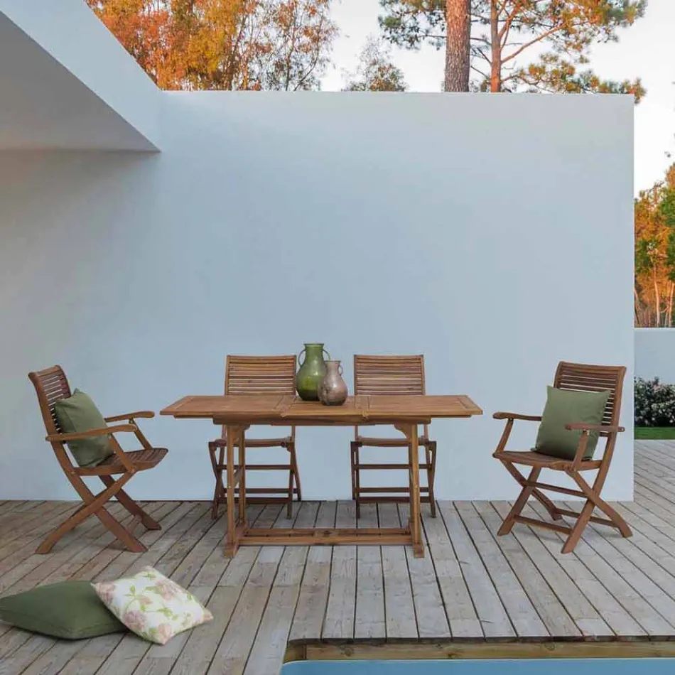 Utdragbart utomhusbord Upp till 160 cm i Acacia Wood - Cloud Viadurini