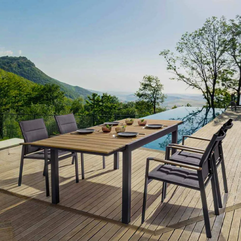 Utdragbart utomhusbord Upp till 200 cm med topp i teak - Bobelfinish Viadurini