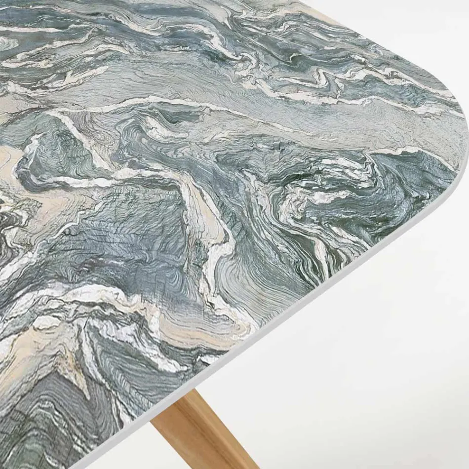 Utomhusbord med träunderrede och ikonisk Ciprus keramikskiva - Infinity Viadurini