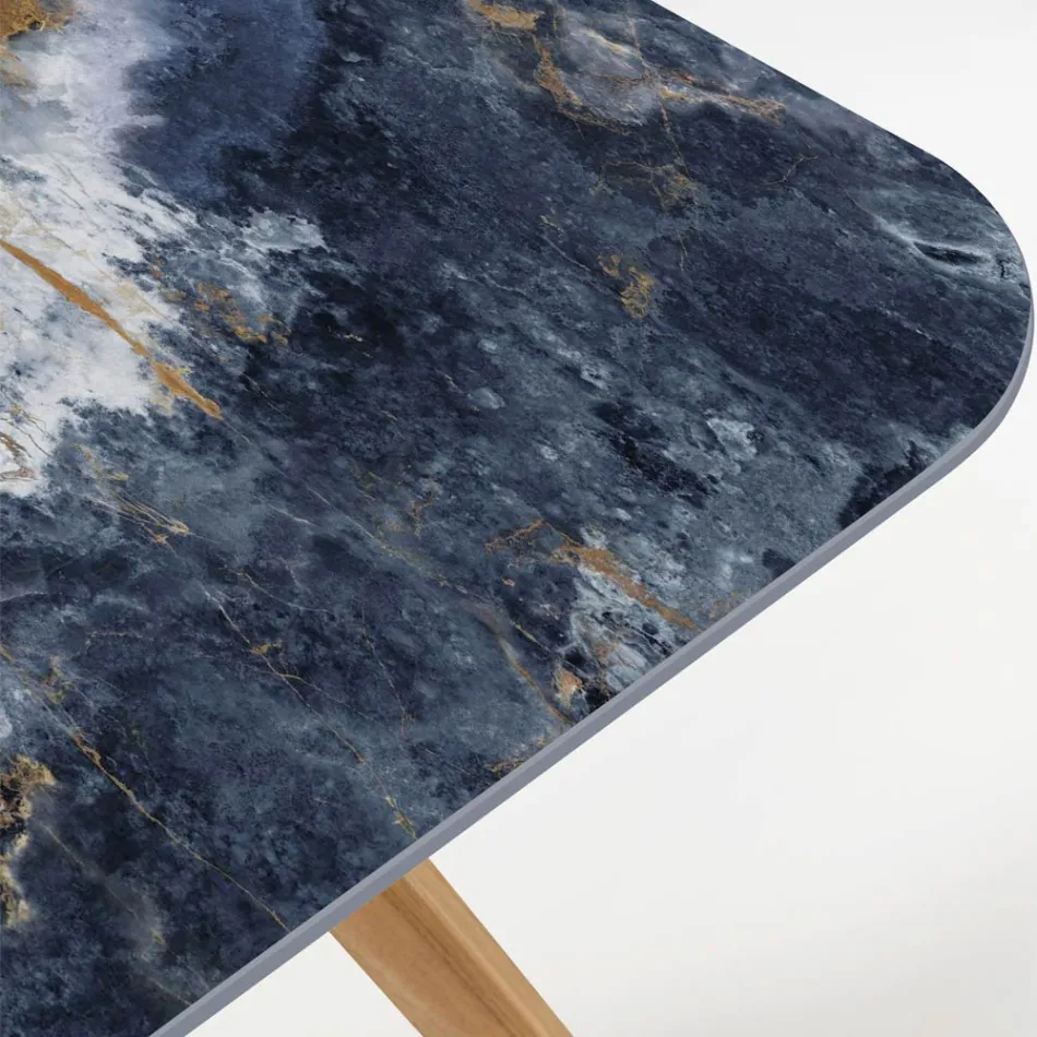 Utomhusbord med träunderrede och havsblå keramikskiva - Infinity Viadurini