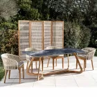 Utomhusbord med träunderrede och havsblå keramikskiva - Infinity Viadurini