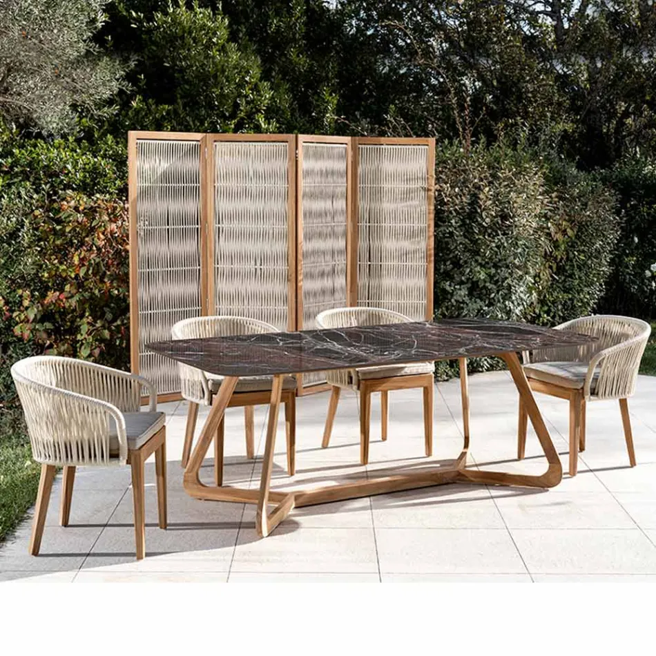 Utebord med träunderrede och Domus Röd Keramikskiva - Infinity Viadurini