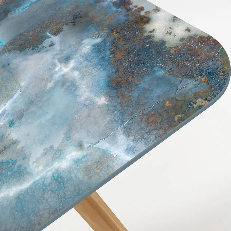 Utomhusbord med träunderrede och keramikskiva Thunderstorm - Infinity Viadurini