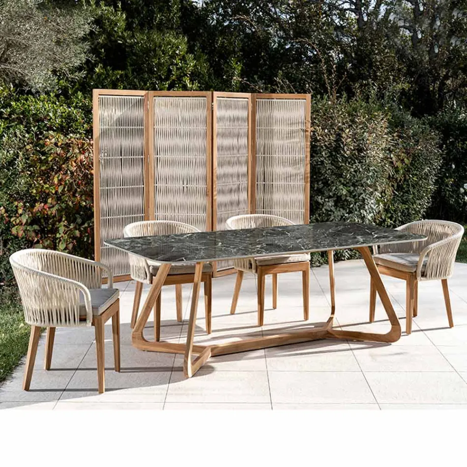 Utomhusbord med träunderrede och grön keramikskiva Frankrike - Infinity Viadurini