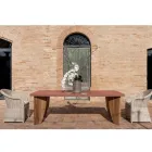 Utomhusbord i Okumè mikrocement och teakfinish Made in Italy - Penna Viadurini