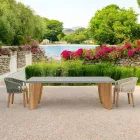 Utomhusbord i Okumè mikrocement och teakfinish Made in Italy - Penna Viadurini