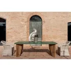 Utomhusbord i Okumè mikrocement och teakfinish Made in Italy - Penna Viadurini
