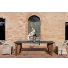 Utomhusbord i Okumè mikrocement och teakfinish Made in Italy - Penna Viadurini