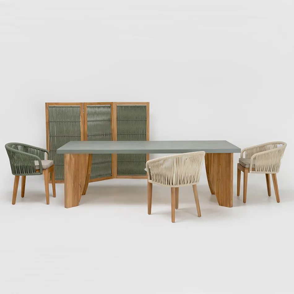 Utomhusbord i Okumè mikrocement och teakfinish Made in Italy - Penna Viadurini