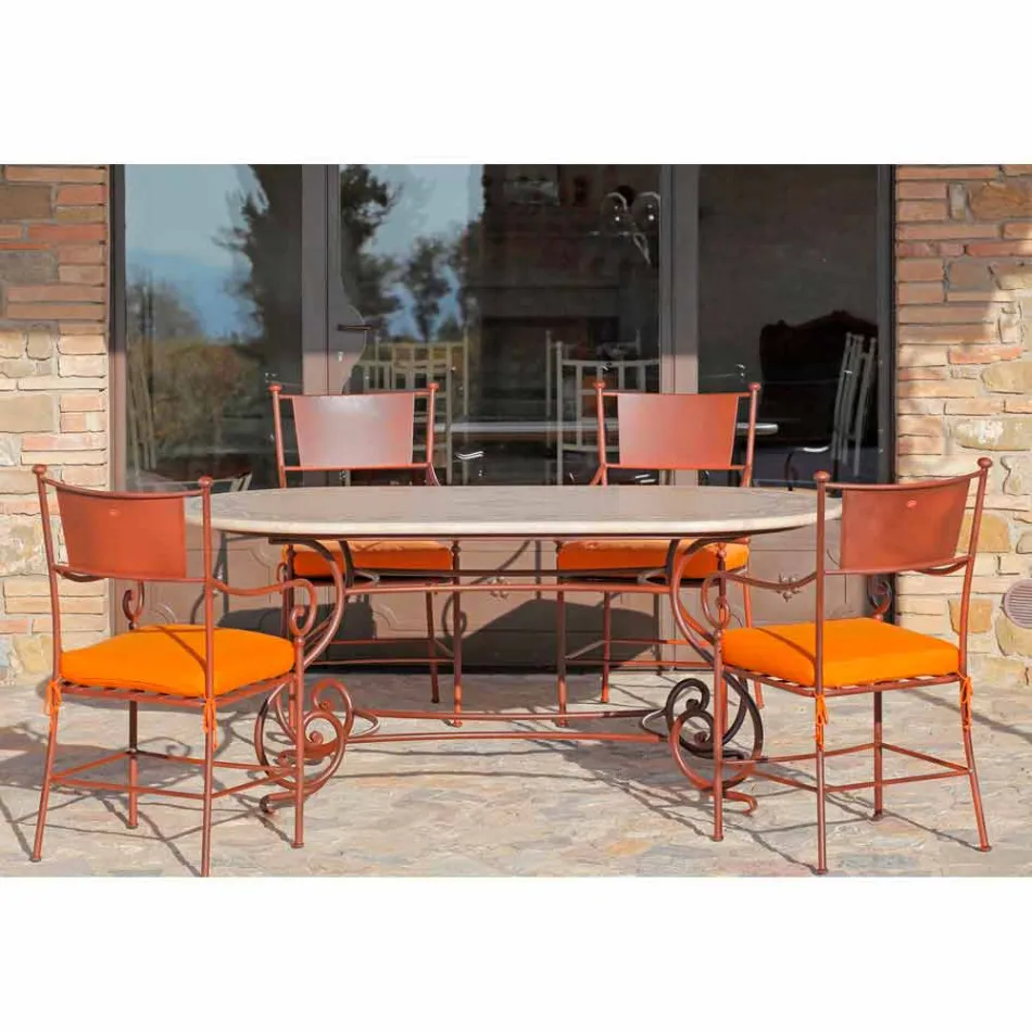 Travertin utomhusbord med mosaikinsatser tillverkade i Italien - elegant Viadurini