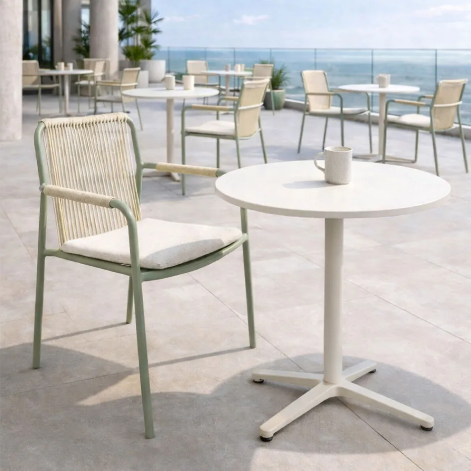 Runt bord för utomhusbruk Diameter 75 cm i Beige Aluminium - Brisea Viadurini