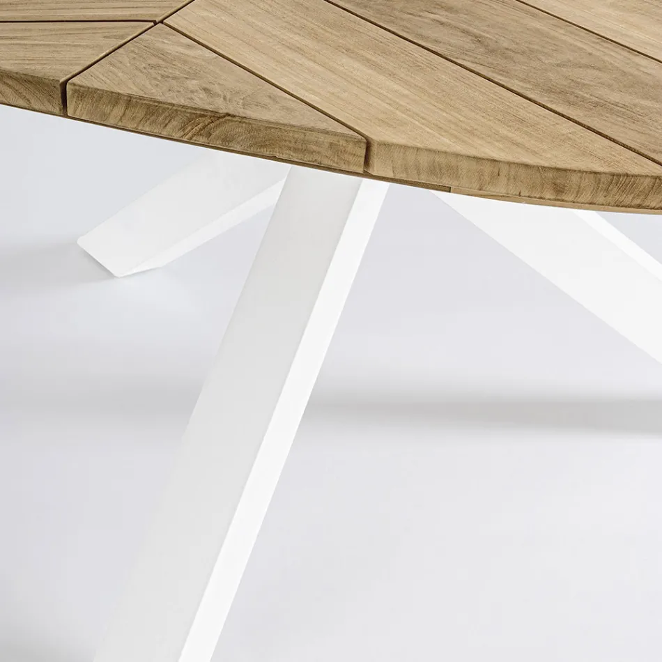 Runt utebord i teak med underrede i aluminium, Homemotion - Selenia Viadurini