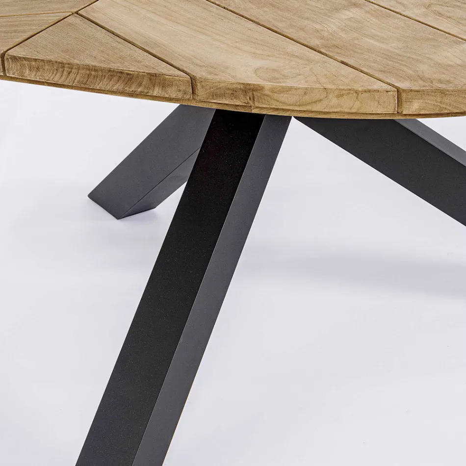 Runt utebord i teak med underrede i aluminium, Homemotion - Selenia Viadurini
