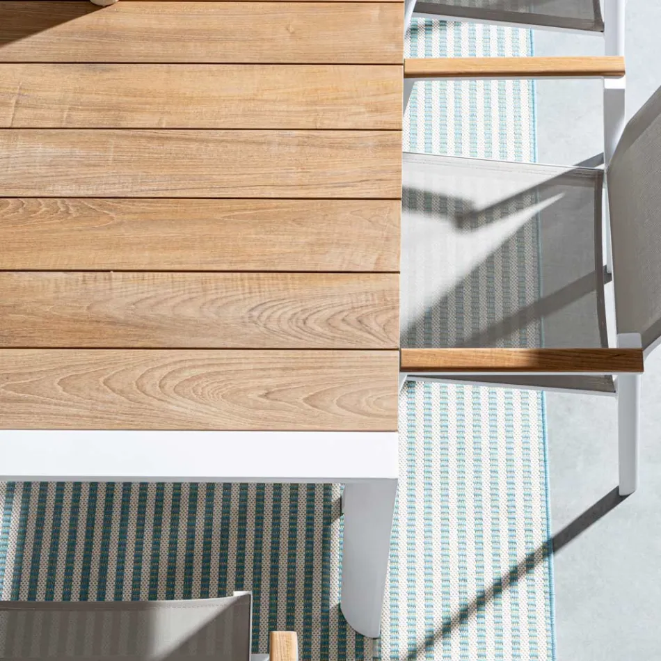 Trädgårdsbord 180x90 cm med aluminiumunderrede och teakskiva - Mean Viadurini