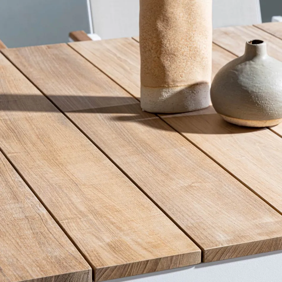 Trädgårdsbord 180x90 cm med aluminiumunderrede och teakskiva - Mean Viadurini