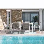 Trädgårdsbord 180x90 cm med aluminiumunderrede och teakskiva - Mean Viadurini