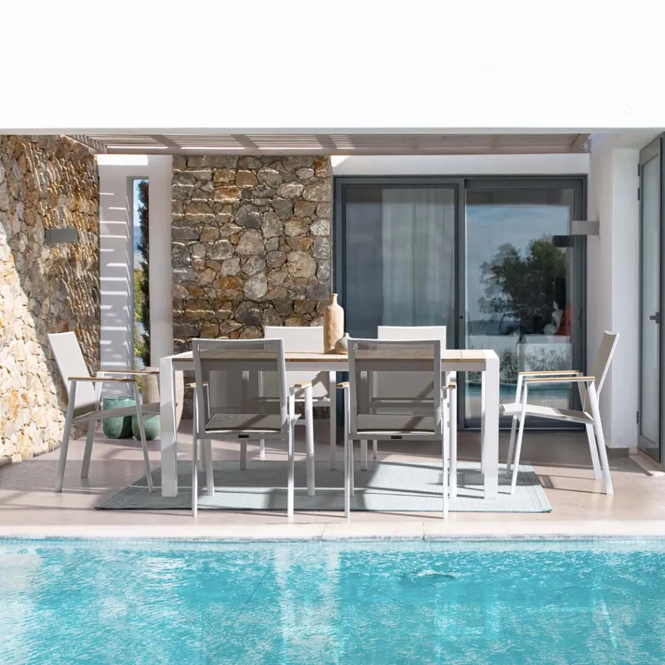 Trädgårdsbord 180x90 cm med aluminiumunderrede och teakskiva - Mean Viadurini