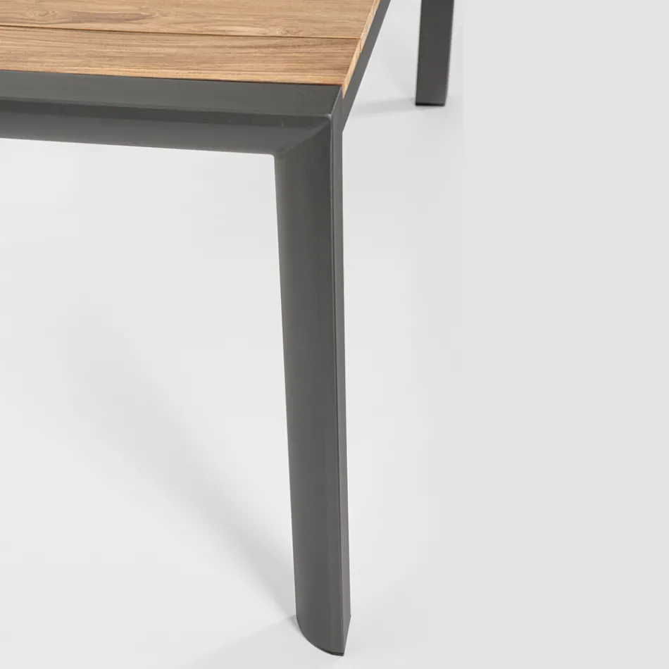 Trädgårdsbord 180x90 cm med aluminiumunderrede och teakskiva - Mean Viadurini