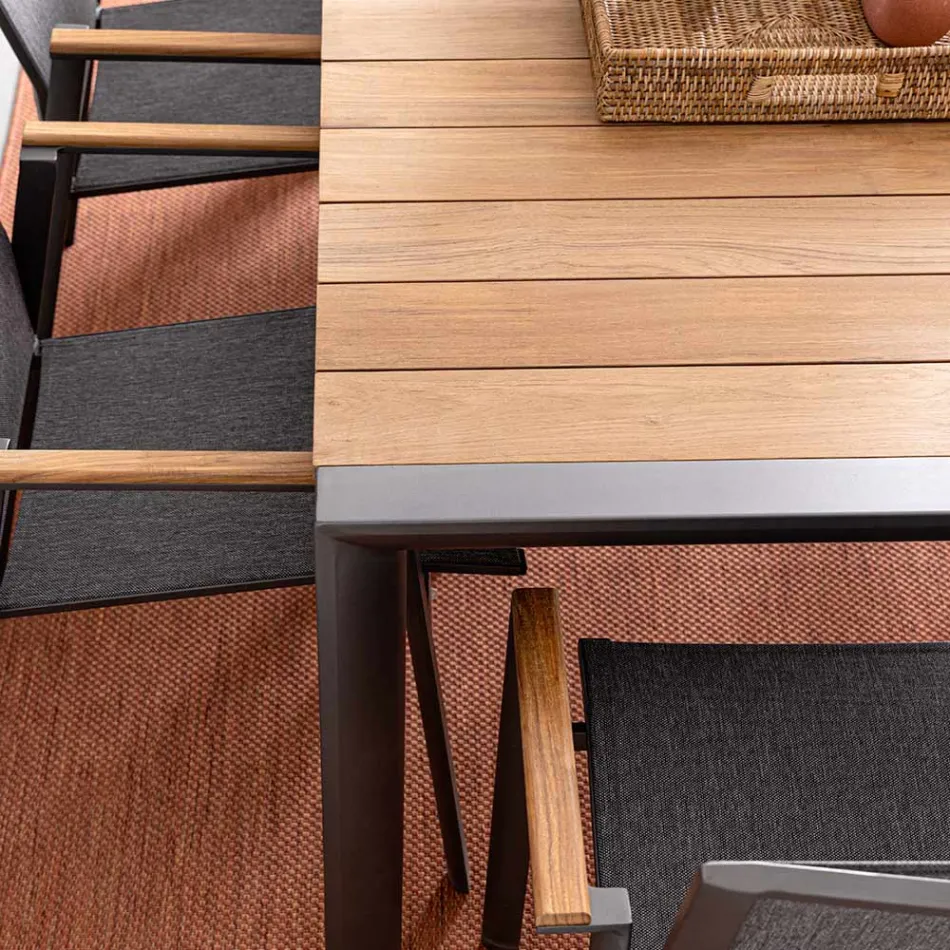 Trädgårdsbord 180x90 cm med aluminiumunderrede och teakskiva - Mean Viadurini