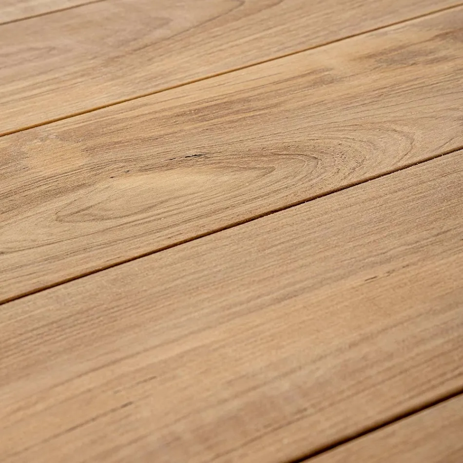 Trädgårdsbord 180x90 cm med aluminiumunderrede och teakskiva - Mean Viadurini