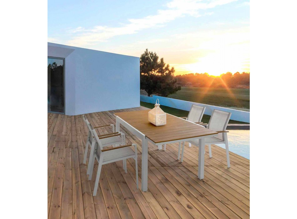 Utdragbart trädgårdsbord i vitt aluminium modern hemkänsla - Sciullo Viadurini