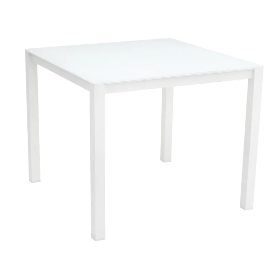 Trädgårdsbord med målad aluminiumstruktur och glasskiva - Salim Viadurini