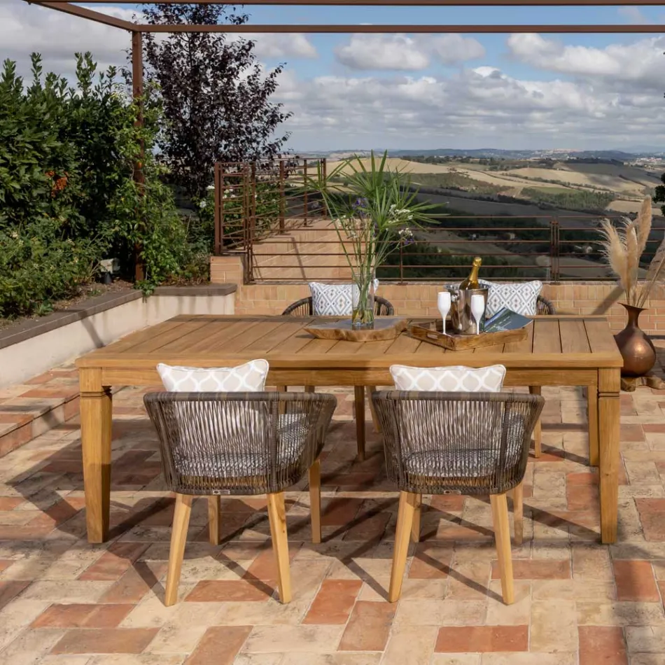 Trädgårdsbord med struktur i borstad naturlig teak - Artes Viadurini